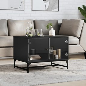Tavolino Da Salotto Con Ante İn Vetro Nero 68,5x50x50 Cm /