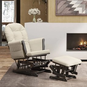 Poltrona Glider Con Sgabello Bianco Crema İn Tessuto /