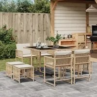 Set da Pranzo da Giardino 9 pz con Cuscini Beige in Polyrattan 3211498