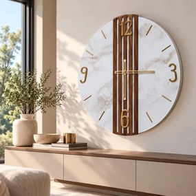 Orologio Parete 65 cm Cannettato Noce Vetro Marmo