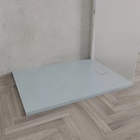 Piatto Doccia Spessore 2.6 Cm Resina SMC Effetto Pietra Stone Ardesia Antiscivolo Riducibile Filopavimento Con Griglia Di Copertura Grigio 90x140 Cm