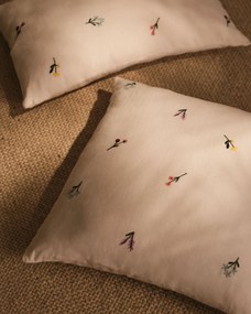 Kave Home - Fodera cuscino Sadurni 100% lino bianco con ricamo floreale 45 x 45 cm
