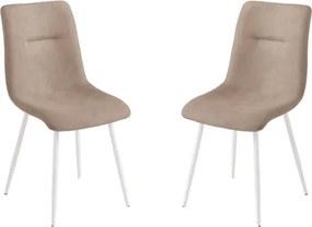 Sedia da pranzo in tessuto Tortora gambe metallo Bianco - MANDY 2 sedie