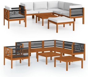 Set divani da giardino 8 pz con cuscini crema massello acacia