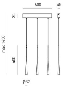 Sospensione Lineare Moderna Dafne Alluminio Nero Satinato 3 Moduli Led 16,5 W