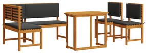 Set da giardino  in 4 pezzi con cuscini in legno massello di acacia