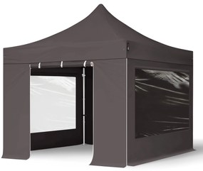 TOOLPORT 3x3m gazebo pieghevole PES con laterali (finestre panoramiche), PROFESSIONAL alluminio, grigio scuro - (600150)