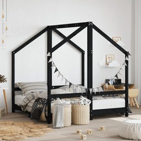 Giroletto Per Bambini Nero 2x(70x140) Cm Legno Massello Di Pino /