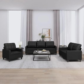 Set Di Divani 3 Pz Con Cuscini Nero İn Similpelle /