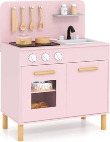 Costway Set da cucina per bambini in legno con luci e accessori da cucina, Gioco educativo con spazio di archiviazione 3 Colori