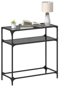 Tavolino consolle con piano in vetro nero 80x35x81cm in acciaio