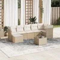 Set Divano da Giardino 8 pz con Cuscini Beige in Polyrattan 3249817