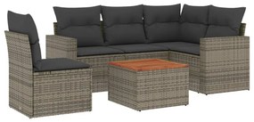 Set divano da giardino 6 pz con cuscini grigio in polyrattan