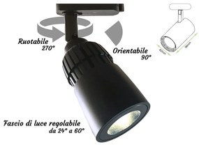 Faro Lampada Led A Binario 10W Bianco Caldo 2700K Angolo Luce Regolabile Da 24 a 60 Gradi Corpo Carcassa Nero