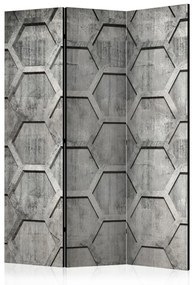 Paravento Cubetti di Platino (3-parti) - modello geometrico grigio sul cemento