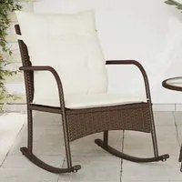 Sedia a Dondolo da Giardino con Cuscini in Polyrattan Marrone 369019