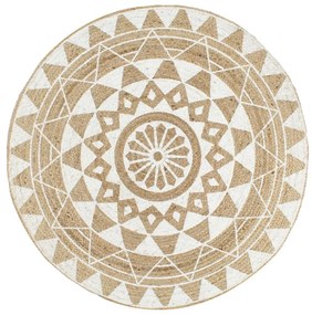 Tappeto Lavorato A Mano İn Juta Con Stampa Bianca 90 Cm /