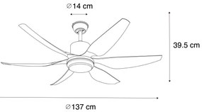 Ventilatore da soffitto bianco 137 cm con LED dimmerabile e telecomando - Tak