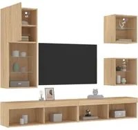 Mobili TV a Muro con LED 5pz Rovere Sonoma Legno Multistratocod mxl 134431