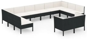 Set Divani da Giardino 12 pz con Cuscini in Polyrattan Nero