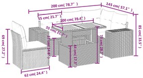 Set divano da giardino 6 pz con cuscini beige in polyrattan