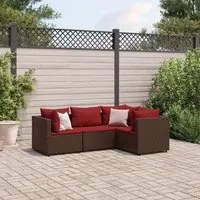 Set Mobili da Giardino 4 pz con Cuscini in Polyrattan Marrone 3308077