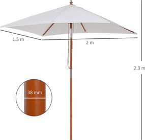 Ombrellone da Giardino 2x1,5 m Palo Ø38 mm in Legno Beige...