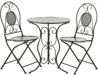 Set tavolo rotondo e sedie giardino in ferro grigio