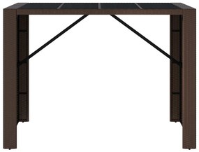 Tavolo bar con piano in vetro marrone 145x80x110 cm polyrattan