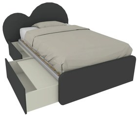 CUPIDO120C - Letto cameretta a cuore 120x190 con cassettoni e testata personalizzabile.Rete inclusa