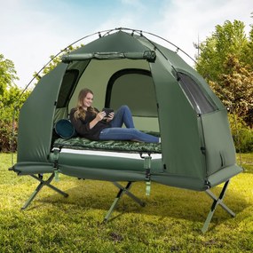 Costway Tenda da campeggio con letto a brandina per 1 persona, Letto da campeggio pieghevole con materasso ad aria cuscino