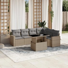 Set divani da giardino 7 pz con cuscini beige in polyrattan