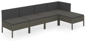 Set divani da giardino 5 pz con cuscini in polyrattan grigio