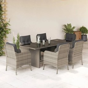 Set da pranzo da giardino 7 pz cuscini polyrattan grigio chiaro