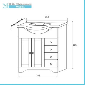 Mobile bagno a terra 75 bianco decape con lavabo e specchio Romantica