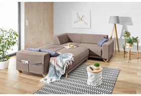 Divano angolare marrone allungabile e con contenitore (con penisola a destra/a L) Classy Sophie – Miuform