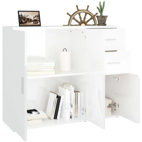 Credenza bianco lucido 91x29,5x75 cm in legno multistrato