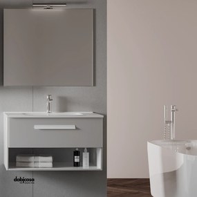 Mobile Bagno Sospeso "Aura 2" Da 80 Cm Composto Da Un Cassetto Lavabo E Specchio Con Lampada Led