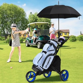 Costway Carrello da golf a spinta con 3 ruote, Carrello pieghevole con borsa rivestita in alluminio cinghia Blu