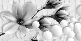 Quadro su tela – Magnolia in bianco e nero con elementi astratti