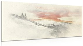 Quadro su tela – Sole calante sulle montagne innevate