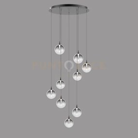 Lampada a sospensione bolla, metallo nero opaco + 9 vetri fumè led ...