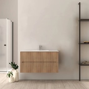Mobile da bagno cannettato 90 cm Rovere tabacco Riga