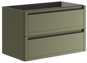 Mobile da bagno sospeso sotto lavabo L 79.5 x H 50 x P 45.5 cm verde salvia opaco, 2 cassetti TRATTO