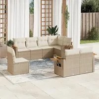 Set Divano da Giardino 8 pz con Cuscini Beige in Polyrattan 3227003