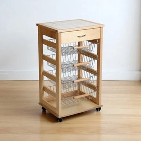Carrello Cucina Portafrutta con Cassetto Portaoggetti NATURALE