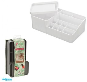 Organizer Porta Cosmetici "Smack"In Plastica Con 11 Scomparti e Box Con Coperchio Bianco