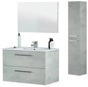 Mobile bagno sospeso 80 cm con colonna, lavabo e specchio color cemento - Aruba 99134