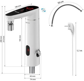 Scaldabagno touch 3000W/230V IPX4 con sensore e display LED bianco