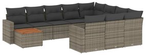 Set Divani da Giardino 11 pz con Cuscini in Polyrattan Grigio